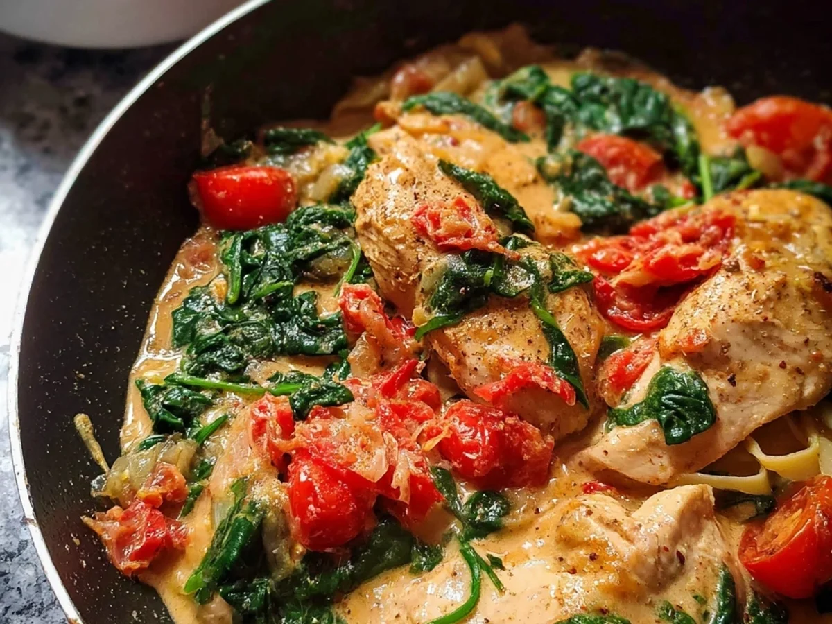 Würzige Hähnchenpfanne mit Kokos, Tomaten & Spinat - Bild 2