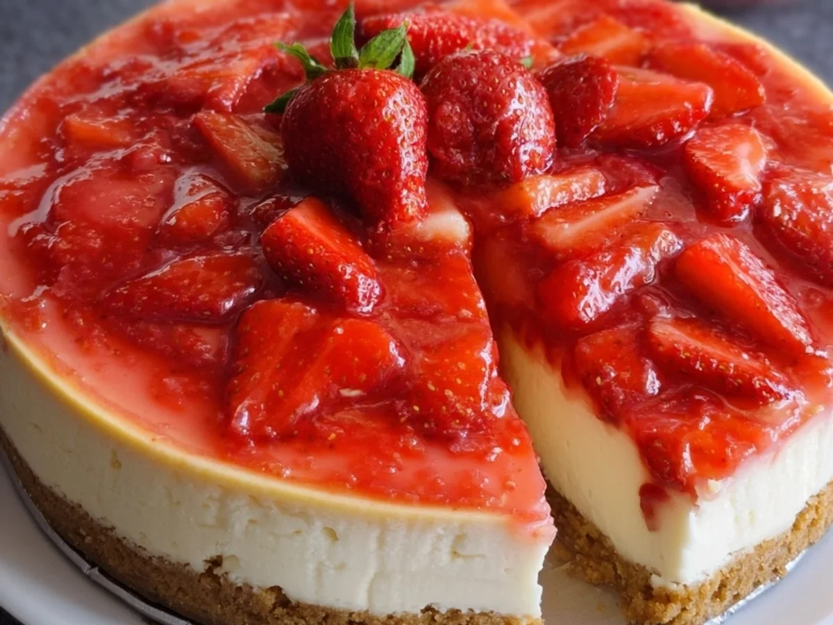 Erdbeer Cheesecake mit Keksboden - Beitragsbild