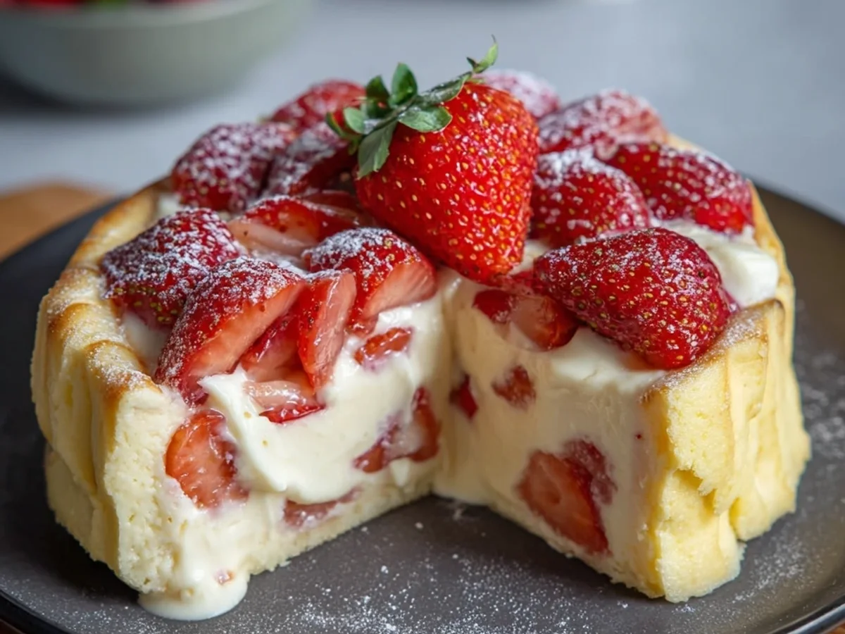 Low Carb Käsekuchen: Cremig mit Pudding & Erdbeeren - Beitragsbild
