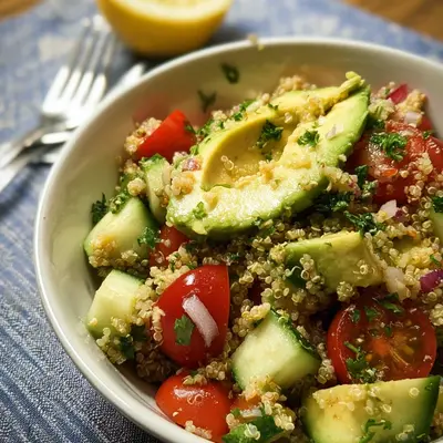 Quinoa Avocado Salat mit Tomaten & Zitronendressing