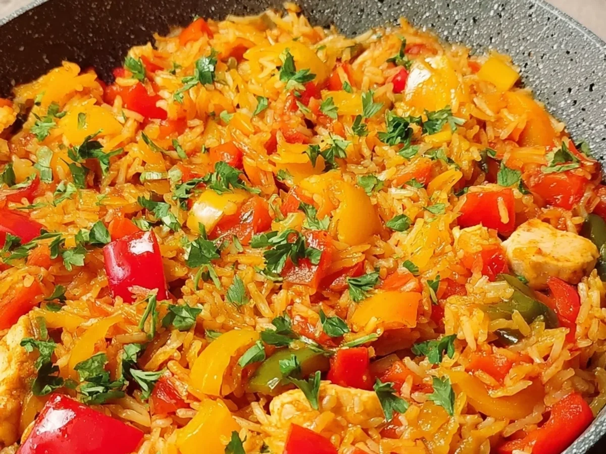 Schnelle Reispfanne mit Paprika Einfach & Lecker - Beitragsbild